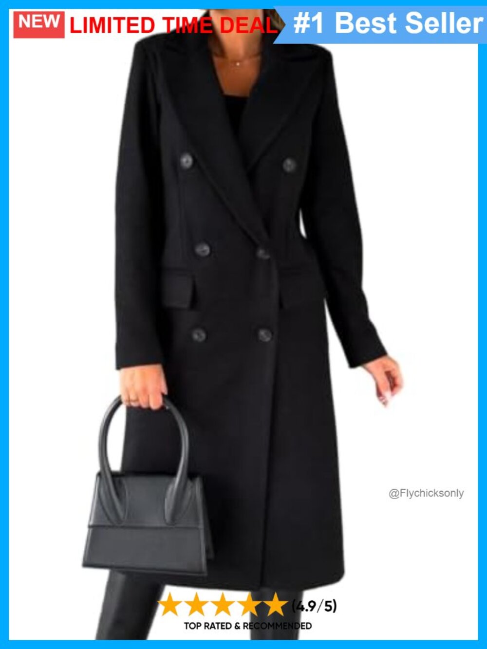 Wool Double Breasted Trench Coat Long Pea Coat Notch Lapel Winter Overcoat
